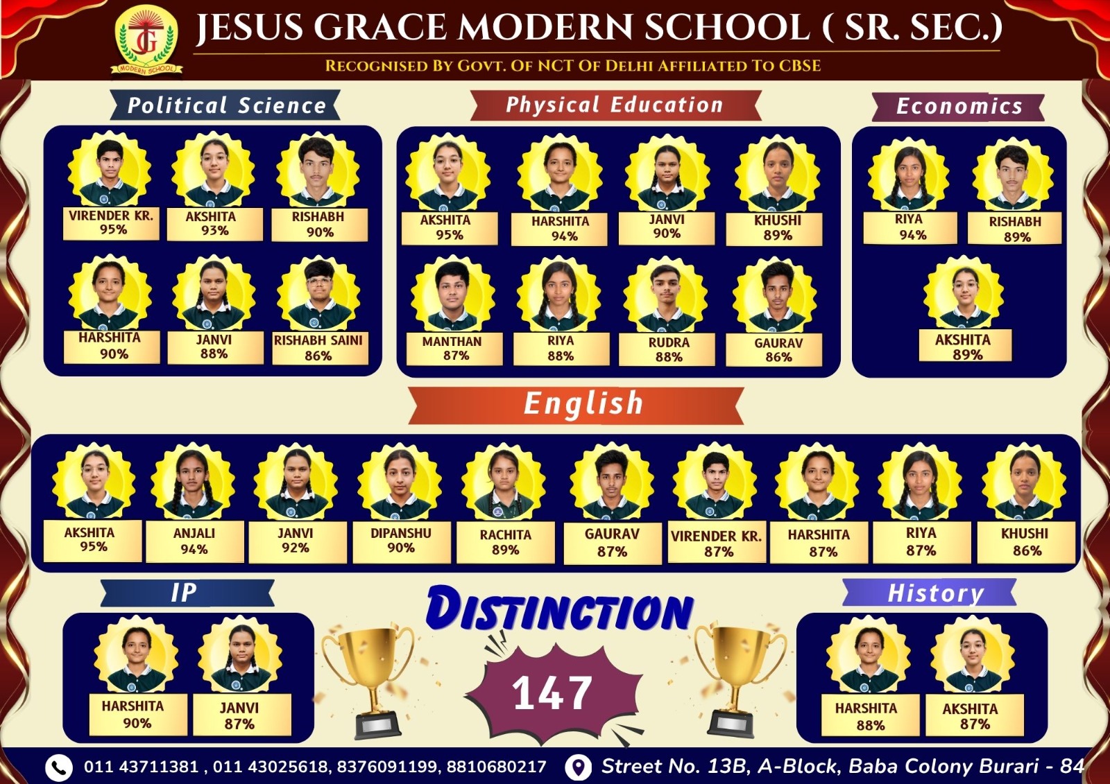 Jesus Grace Modern School distinction achievers poster